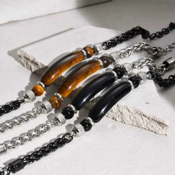 Tiger Eye & Obsidian Grounding Power Bracelet - Image 2